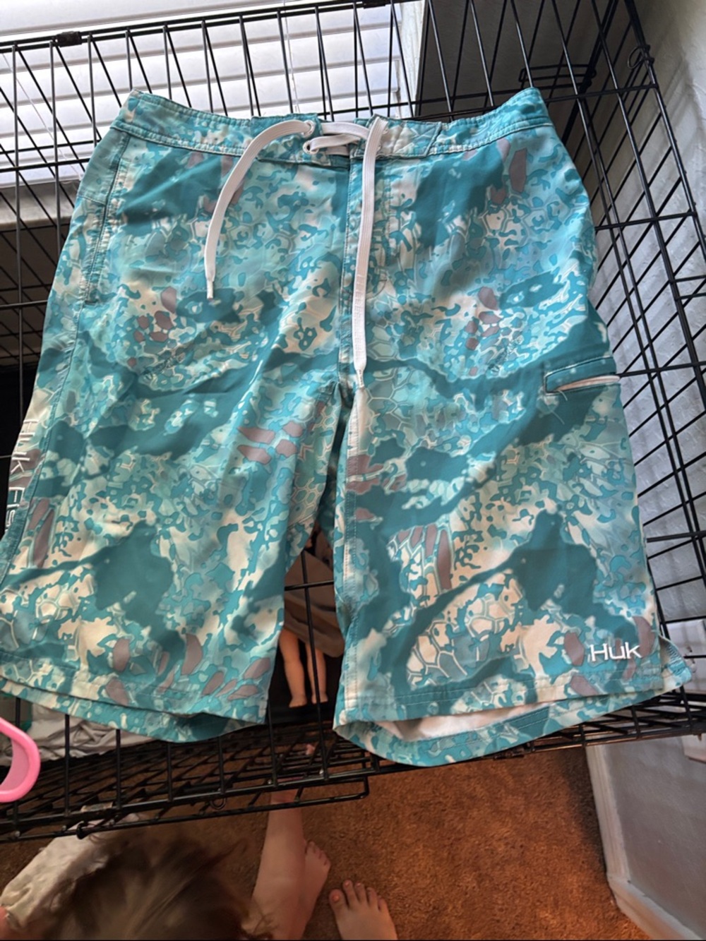Huk Teal and White Camo Swim Shorts